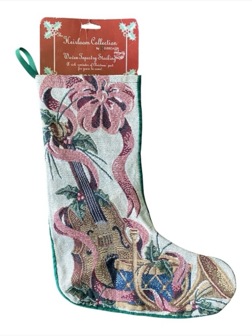 Vintage Riverdale Heirloom Tapestry Christmas Stocking Musical Instrument Cello